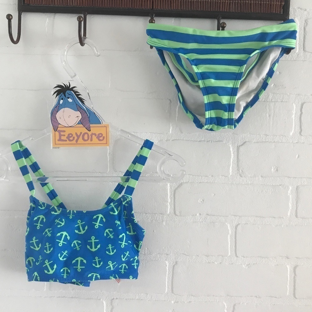 Wonder Nation - Lime and blue Bikini Anchor print Stripes Kids Size 4-5